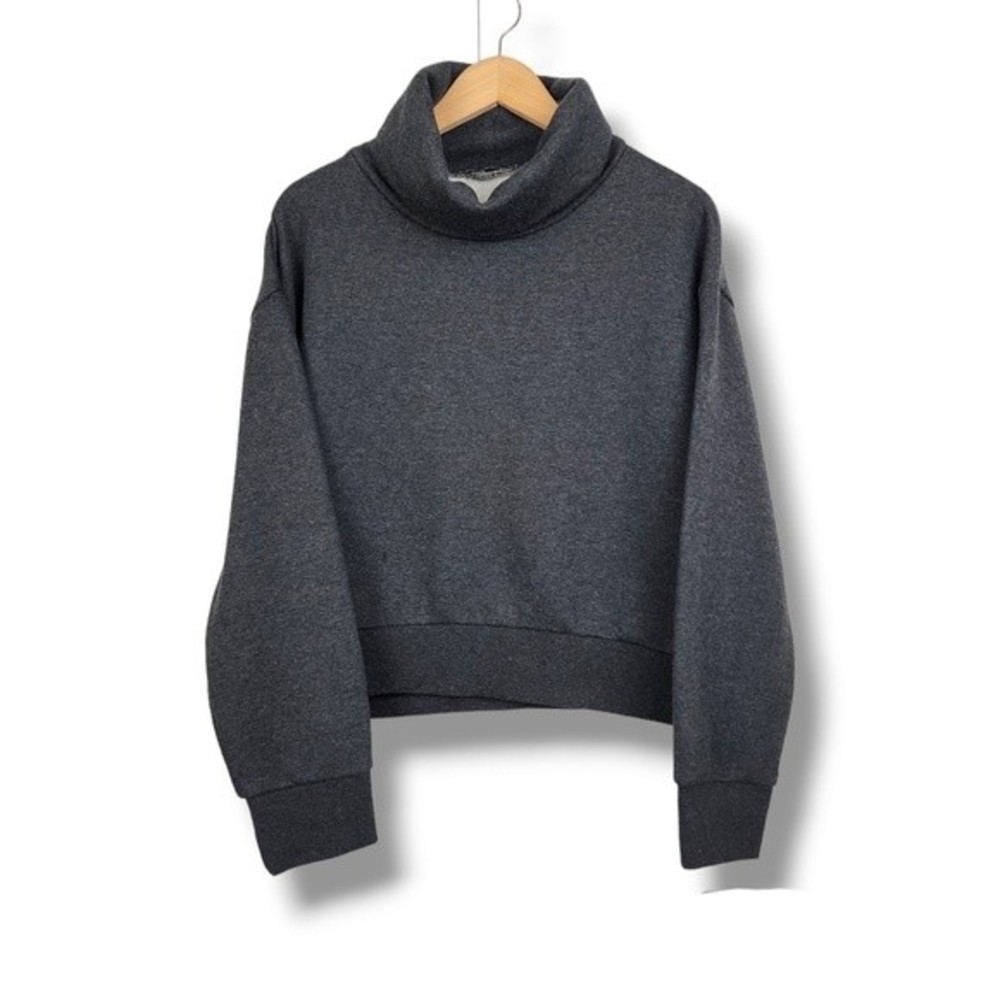 Zara Cropped Sweatshirt Dark Grey Cowlneck Fleece Lined Pullover Top XL